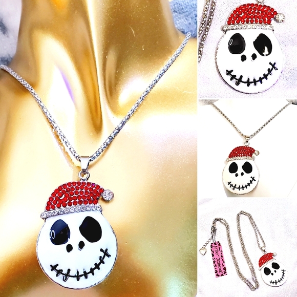 Silver plated red Crystal Jack skellington pendant necklace - Picture 3 of 15
